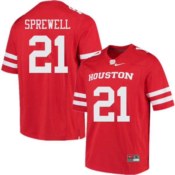 Men #21 Gleson Sprewell Houston Cougars College Football Jerseys Sale-Red